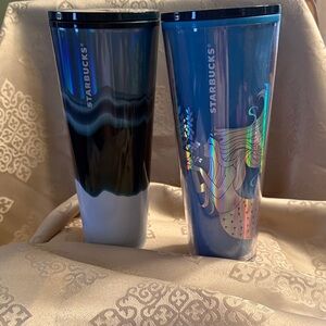 Starbucks Iridescent Blue and Black Tumblers